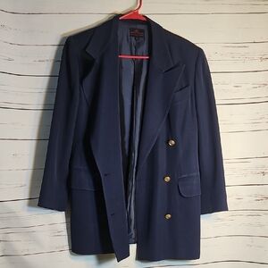 Etro Milano Navy Blue Blazer‎ Gold Buttons Double Breasted Jacket Size 42